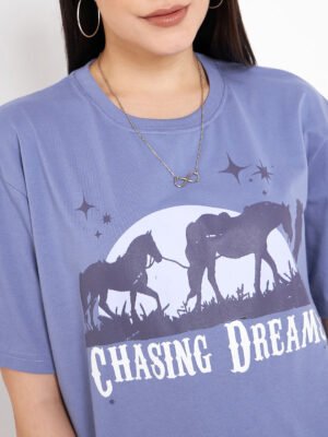 Skidlers Women Typography Printed Drop-Shoulder Sleeves Pure Cotton Semi-oversized T-shirt