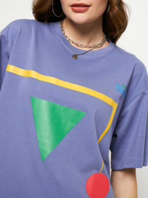 Skidlers Geometric Printed Oversized Drop-Shoulder Sleeves Cotton T-shirt