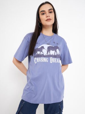 Skidlers Women Typography Printed Drop-Shoulder Sleeves Pure Cotton Semi-oversized T-shirt