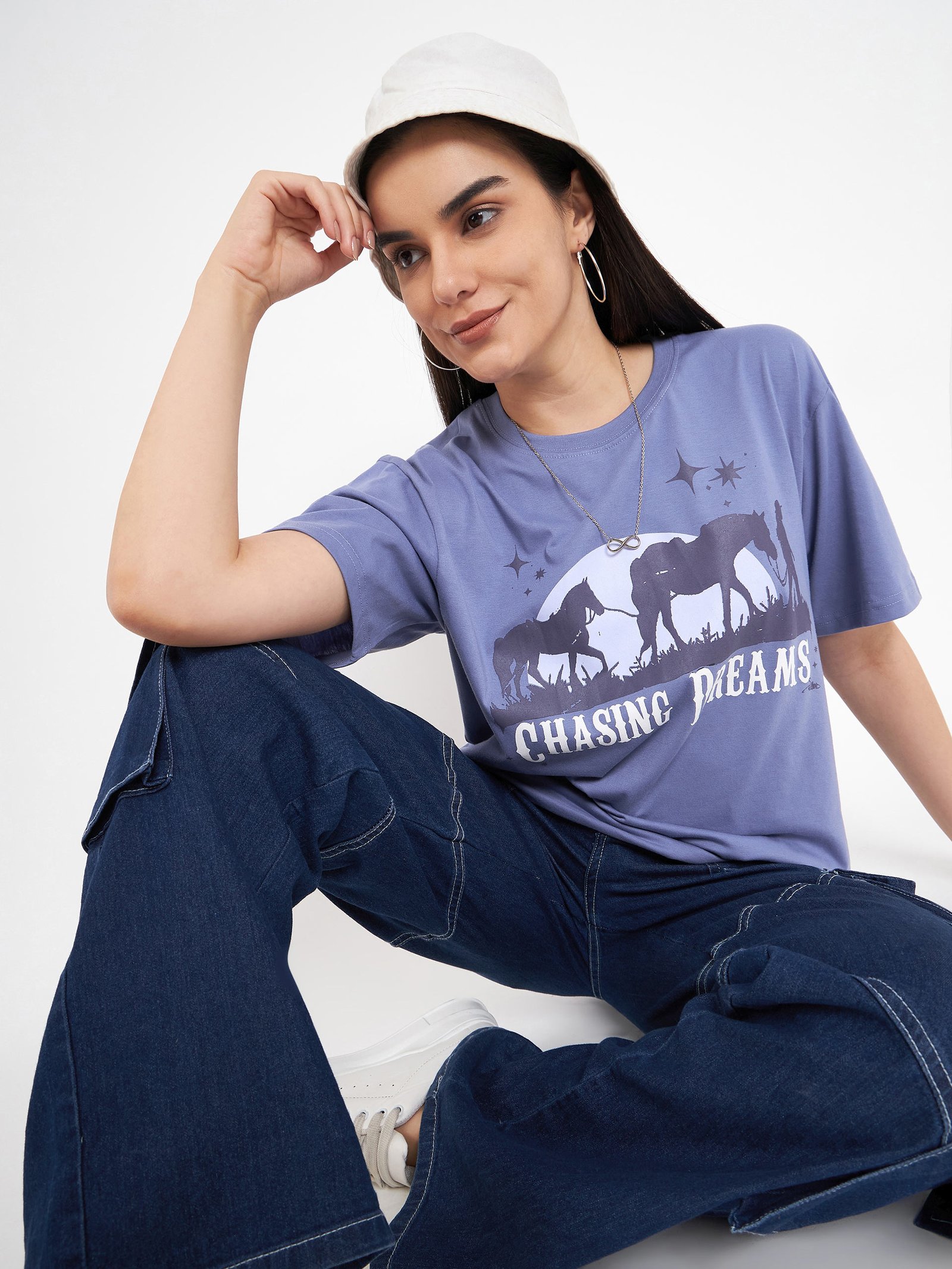 Skidlers Typography Printed Drop-Shoulder Sleeves Pure Cotton Semi-oversized T-shirt