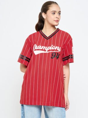 Skidlers Women Striped V-Neck Jersey