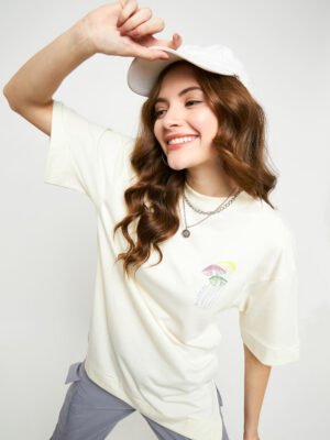 Skidlers Round Neck Short Sleeves Cotton Oversized T-Shirt