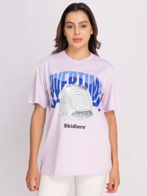 Skidlers Women Typography Printed Round Neck Cotton oversized T-shirt