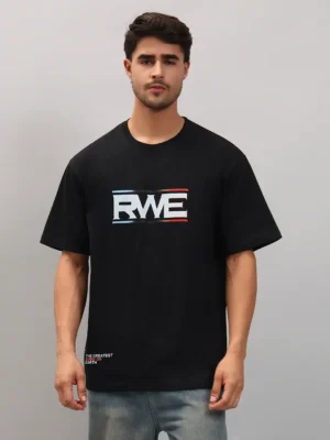 Men Graphic Print Round Neck Cotton Blend Black T-Shirt