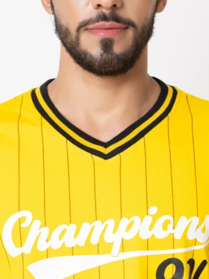 Pre-Winter OVerTypography Striped Printed V-Neck Pure Cotton T-shirt