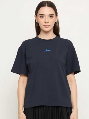 Women Solid Round Neck Cotton T-Shirt