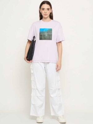 Graphic Printed Drop Shoulder Sleeves Cotton T-shirt