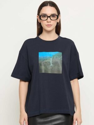 Graphic Printed Drop Shoulder Sleeves Cotton T-shirt