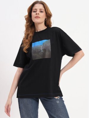 Graphic Printed Drop Shoulder Sleeves Cotton T-shirt