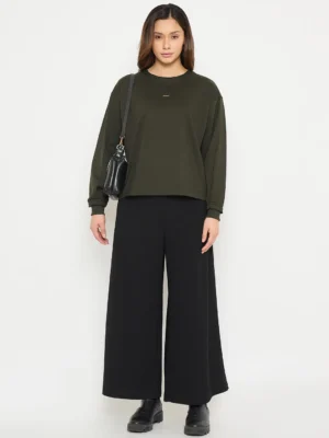 Women Semi-cropped length Oversized Fit Sweatshirt